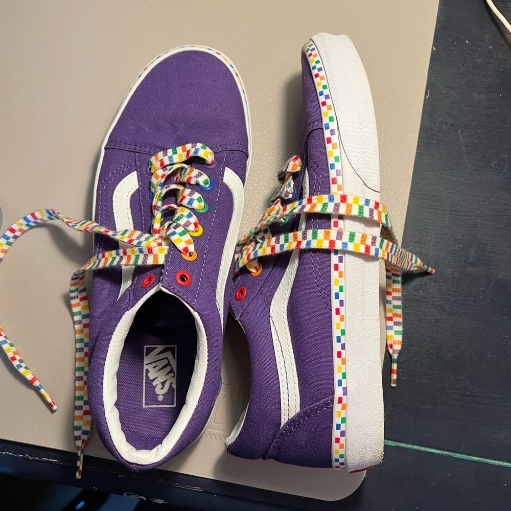 Vans purple sneakers with rainbow trim - like new! - Picture 3 of 5